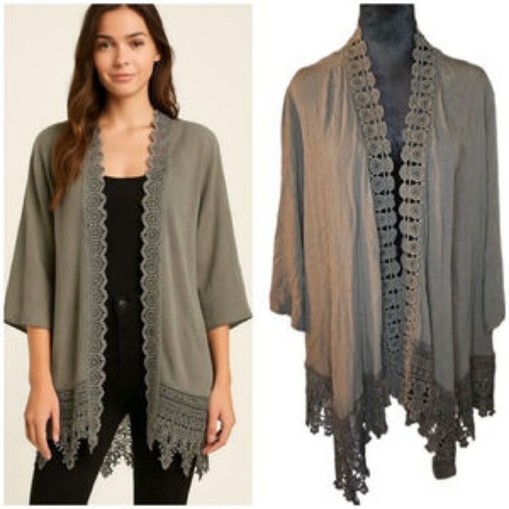 Maurices army green flowy open cardigan with crotchet lace design. Size XL